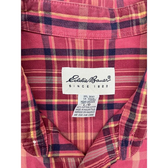 Vintage Eddie Bauer Button Down Men's Large Plaid Pocket 100% Cotton - Picture 2 of 16
